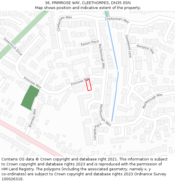 36, PRIMROSE WAY, CLEETHORPES, DN35 0SN: Location map and indicative extent of plot