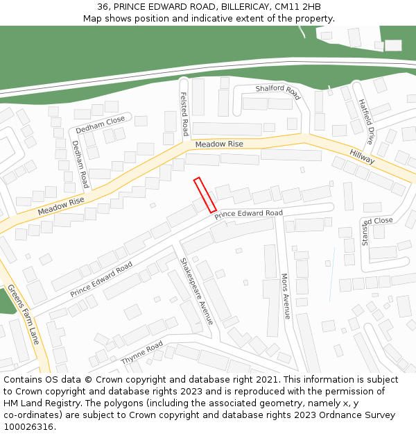 36, PRINCE EDWARD ROAD, BILLERICAY, CM11 2HB: Location map and indicative extent of plot