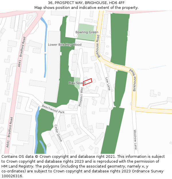 36, PROSPECT WAY, BRIGHOUSE, HD6 4FF: Location map and indicative extent of plot