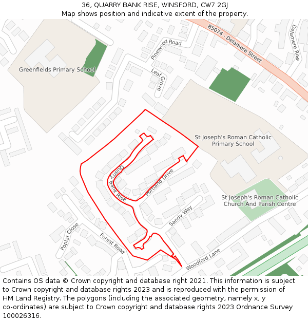 36, QUARRY BANK RISE, WINSFORD, CW7 2GJ: Location map and indicative extent of plot