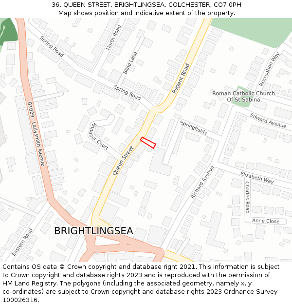 36, QUEEN STREET, BRIGHTLINGSEA, COLCHESTER, CO7 0PH: Location map and indicative extent of plot