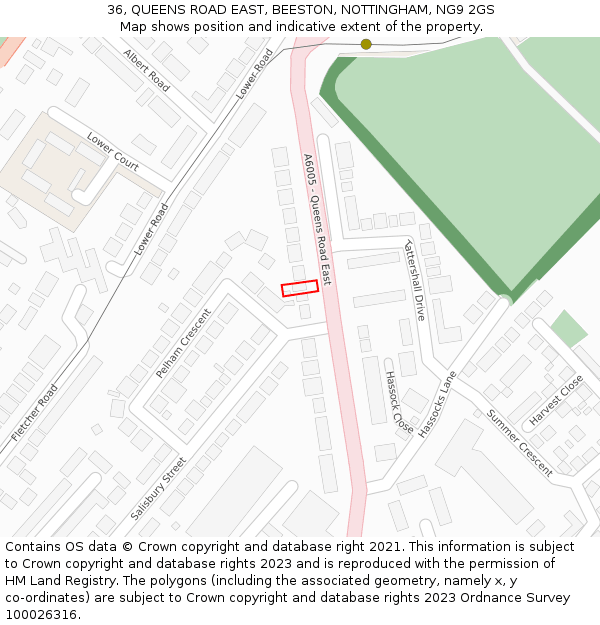36, QUEENS ROAD EAST, BEESTON, NOTTINGHAM, NG9 2GS: Location map and indicative extent of plot