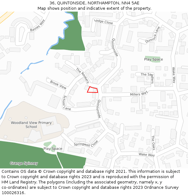 36, QUINTONSIDE, NORTHAMPTON, NN4 5AE: Location map and indicative extent of plot