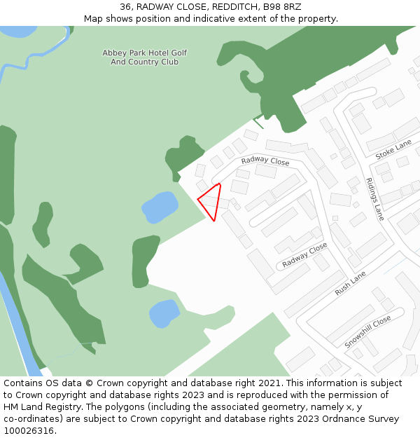 36, RADWAY CLOSE, REDDITCH, B98 8RZ: Location map and indicative extent of plot