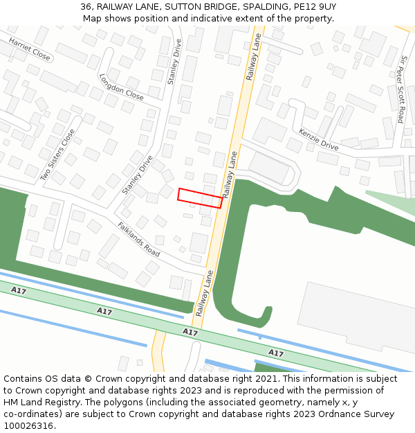 36, RAILWAY LANE, SUTTON BRIDGE, SPALDING, PE12 9UY: Location map and indicative extent of plot