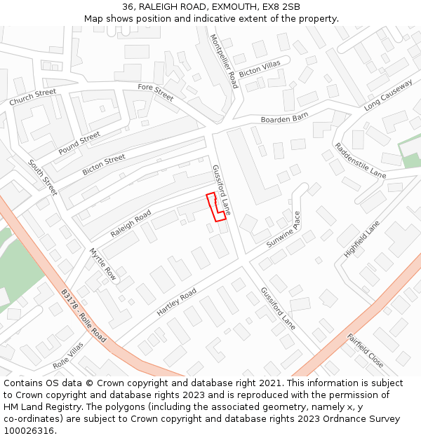 36, RALEIGH ROAD, EXMOUTH, EX8 2SB: Location map and indicative extent of plot