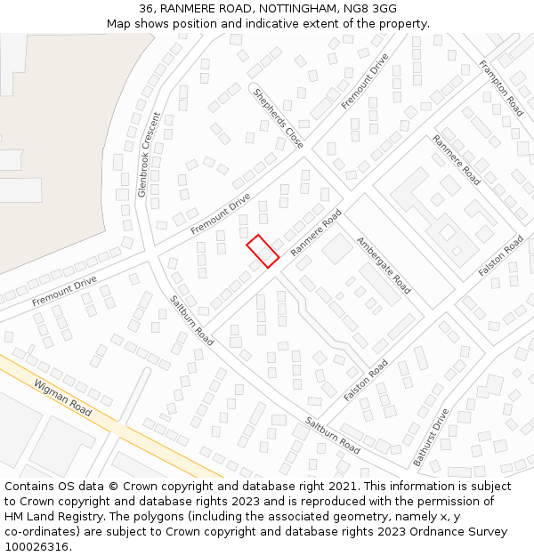 36, RANMERE ROAD, NOTTINGHAM, NG8 3GG: Location map and indicative extent of plot