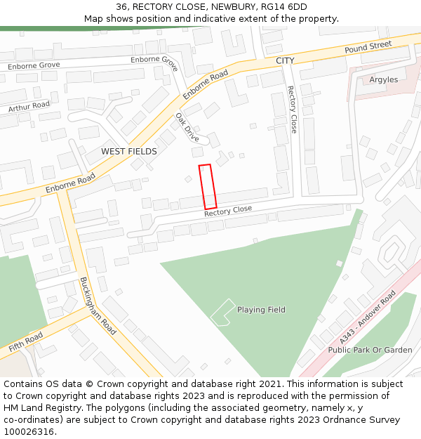 36, RECTORY CLOSE, NEWBURY, RG14 6DD: Location map and indicative extent of plot