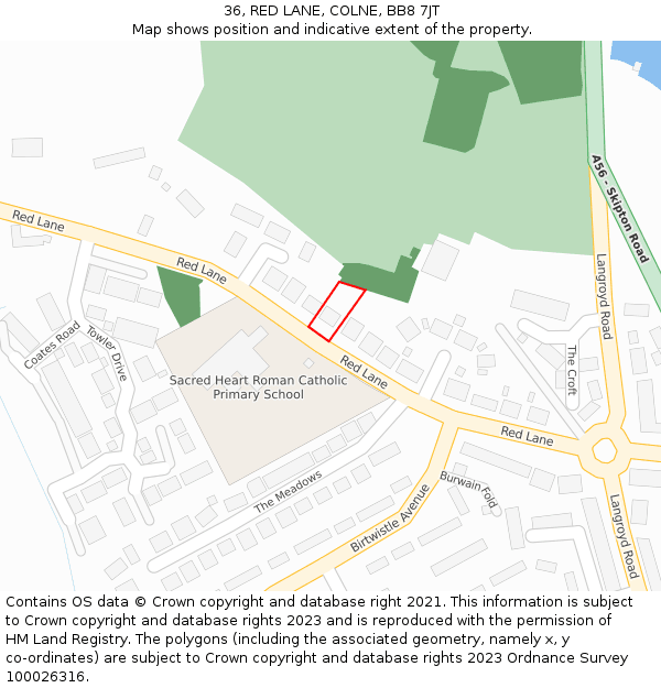 36, RED LANE, COLNE, BB8 7JT: Location map and indicative extent of plot
