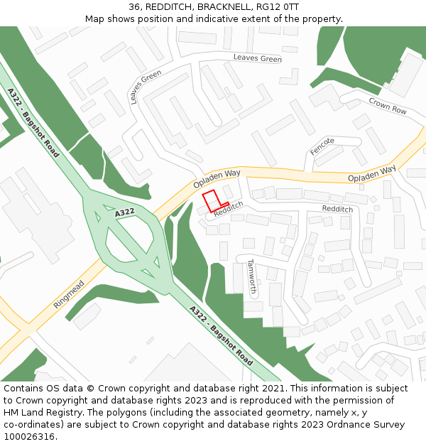 36, REDDITCH, BRACKNELL, RG12 0TT: Location map and indicative extent of plot