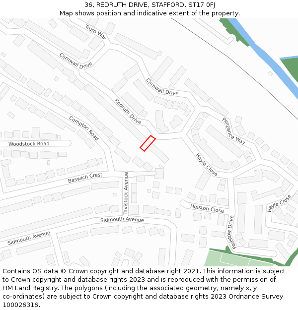 36, REDRUTH DRIVE, STAFFORD, ST17 0FJ: Location map and indicative extent of plot