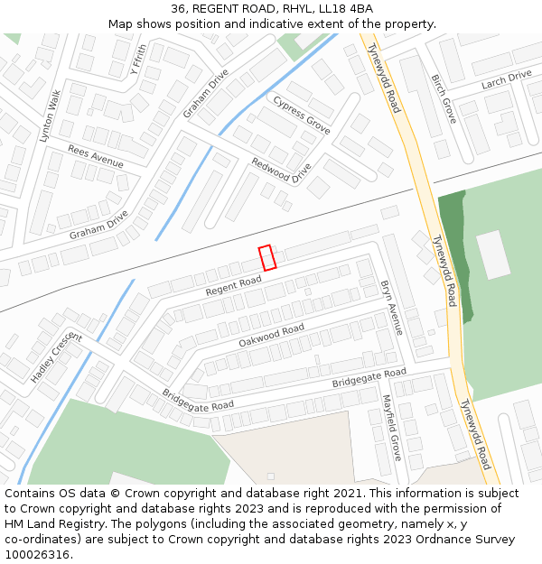 36, REGENT ROAD, RHYL, LL18 4BA: Location map and indicative extent of plot