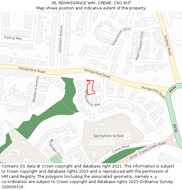36, RENAISSANCE WAY, CREWE, CW1 6HT: Location map and indicative extent of plot