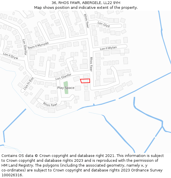 36, RHOS FAWR, ABERGELE, LL22 9YH: Location map and indicative extent of plot