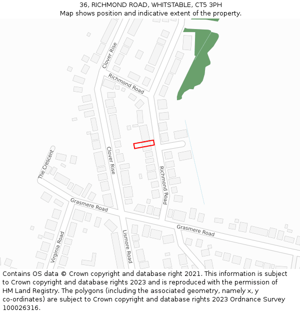 36, RICHMOND ROAD, WHITSTABLE, CT5 3PH: Location map and indicative extent of plot