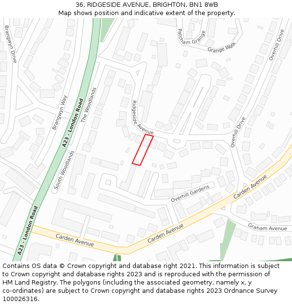 36, RIDGESIDE AVENUE, BRIGHTON, BN1 8WB: Location map and indicative extent of plot