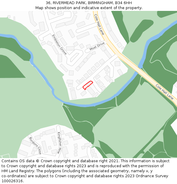 36, RIVERMEAD PARK, BIRMINGHAM, B34 6HH: Location map and indicative extent of plot