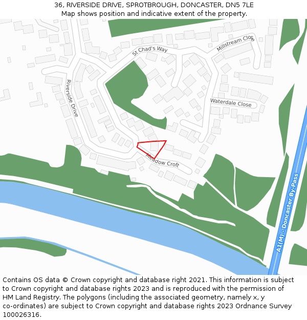 36, RIVERSIDE DRIVE, SPROTBROUGH, DONCASTER, DN5 7LE: Location map and indicative extent of plot