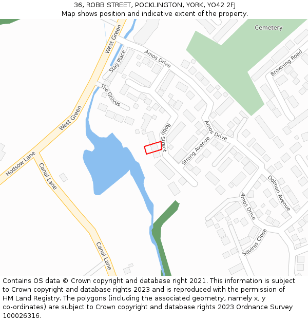 36, ROBB STREET, POCKLINGTON, YORK, YO42 2FJ: Location map and indicative extent of plot