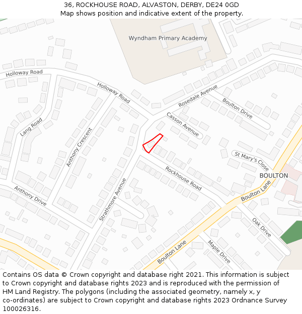 36, ROCKHOUSE ROAD, ALVASTON, DERBY, DE24 0GD: Location map and indicative extent of plot