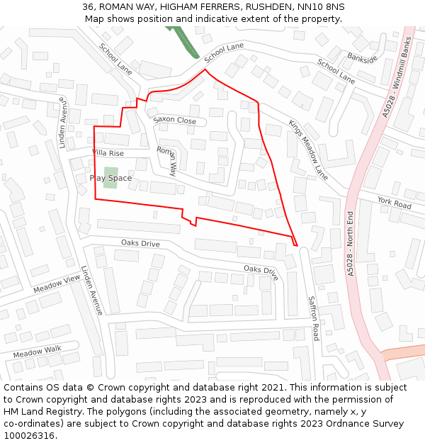 36, ROMAN WAY, HIGHAM FERRERS, RUSHDEN, NN10 8NS: Location map and indicative extent of plot