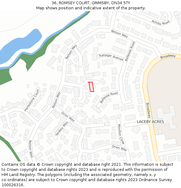 36, ROMSEY COURT, GRIMSBY, DN34 5TY: Location map and indicative extent of plot