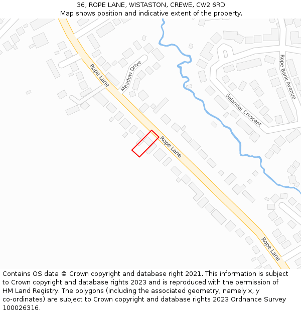 36, ROPE LANE, WISTASTON, CREWE, CW2 6RD: Location map and indicative extent of plot