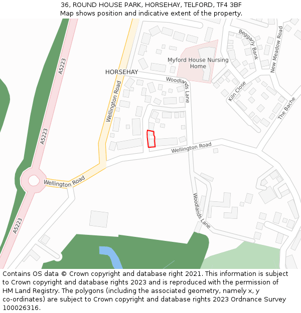 36, ROUND HOUSE PARK, HORSEHAY, TELFORD, TF4 3BF: Location map and indicative extent of plot