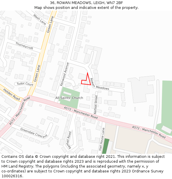 36, ROWAN MEADOWS, LEIGH, WN7 2BF: Location map and indicative extent of plot