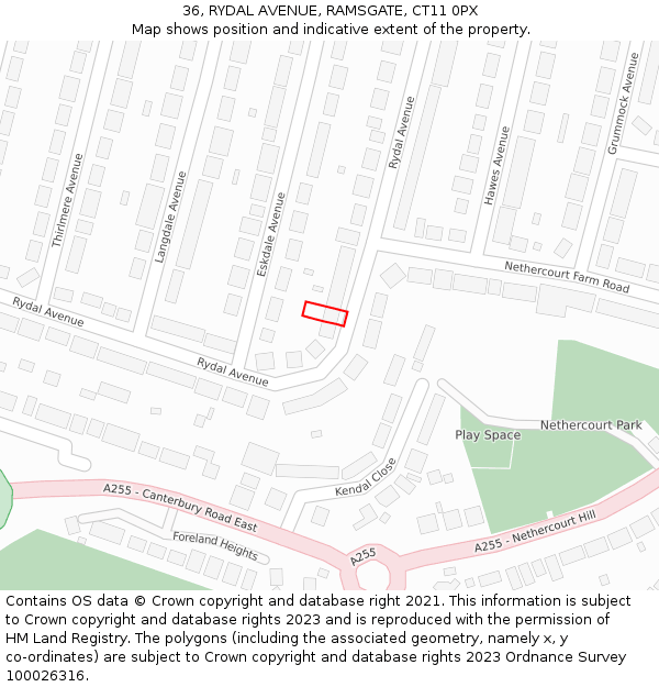 36, RYDAL AVENUE, RAMSGATE, CT11 0PX: Location map and indicative extent of plot