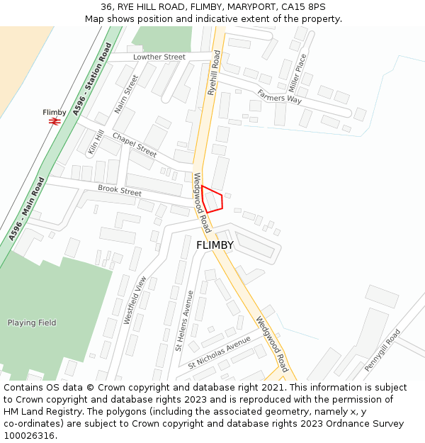 36, RYE HILL ROAD, FLIMBY, MARYPORT, CA15 8PS: Location map and indicative extent of plot