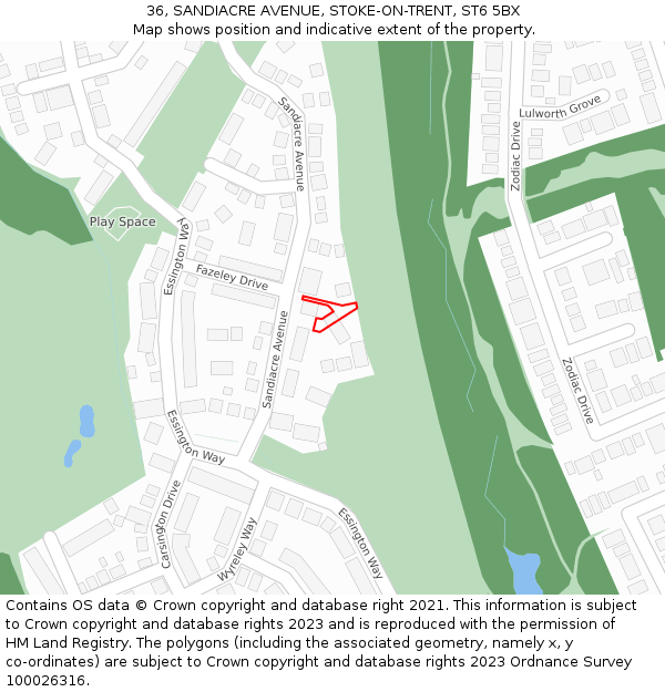 36, SANDIACRE AVENUE, STOKE-ON-TRENT, ST6 5BX: Location map and indicative extent of plot