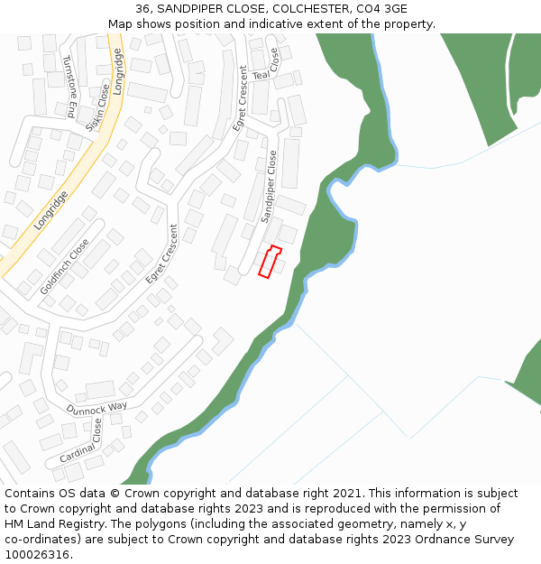 36, SANDPIPER CLOSE, COLCHESTER, CO4 3GE: Location map and indicative extent of plot