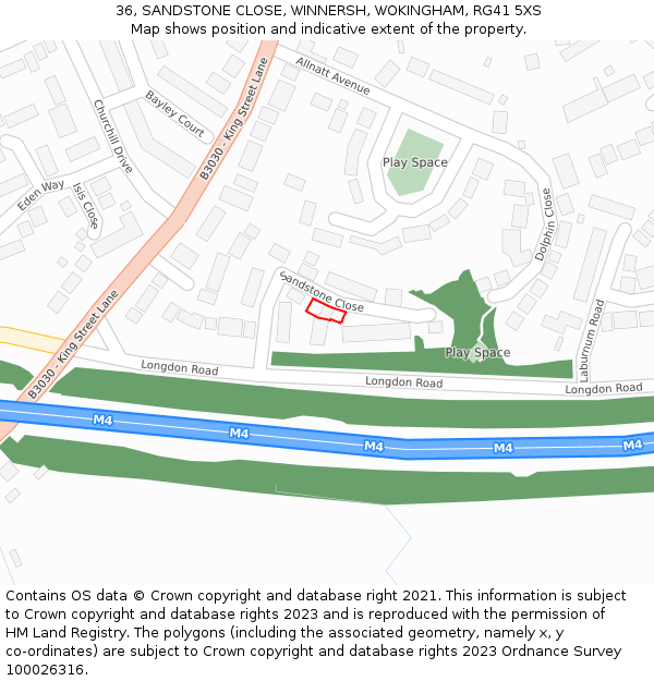 36, SANDSTONE CLOSE, WINNERSH, WOKINGHAM, RG41 5XS: Location map and indicative extent of plot