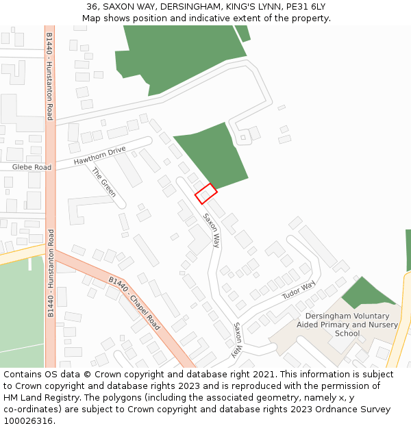 36, SAXON WAY, DERSINGHAM, KING'S LYNN, PE31 6LY: Location map and indicative extent of plot