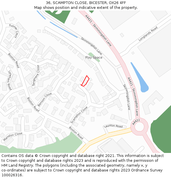 36, SCAMPTON CLOSE, BICESTER, OX26 4FF: Location map and indicative extent of plot