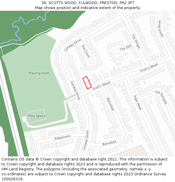 36, SCOTTS WOOD, FULWOOD, PRESTON, PR2 3FT: Location map and indicative extent of plot