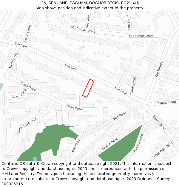 36, SEA LANE, PAGHAM, BOGNOR REGIS, PO21 4UJ: Location map and indicative extent of plot