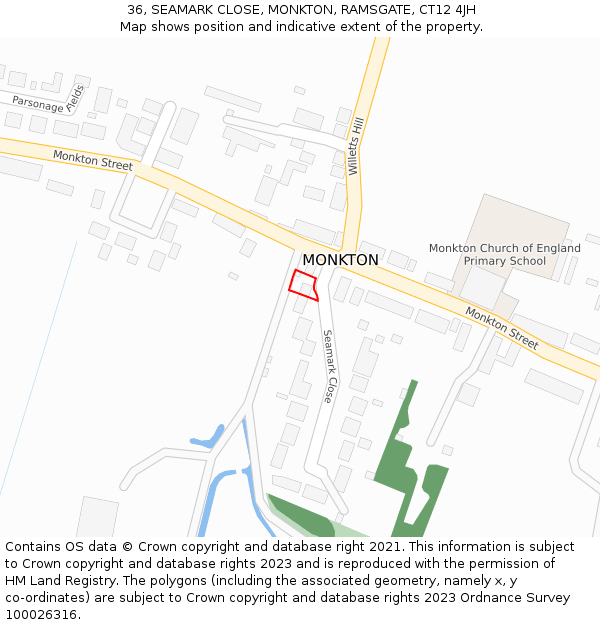 36, SEAMARK CLOSE, MONKTON, RAMSGATE, CT12 4JH: Location map and indicative extent of plot