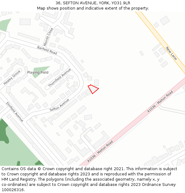 36, SEFTON AVENUE, YORK, YO31 9LR: Location map and indicative extent of plot