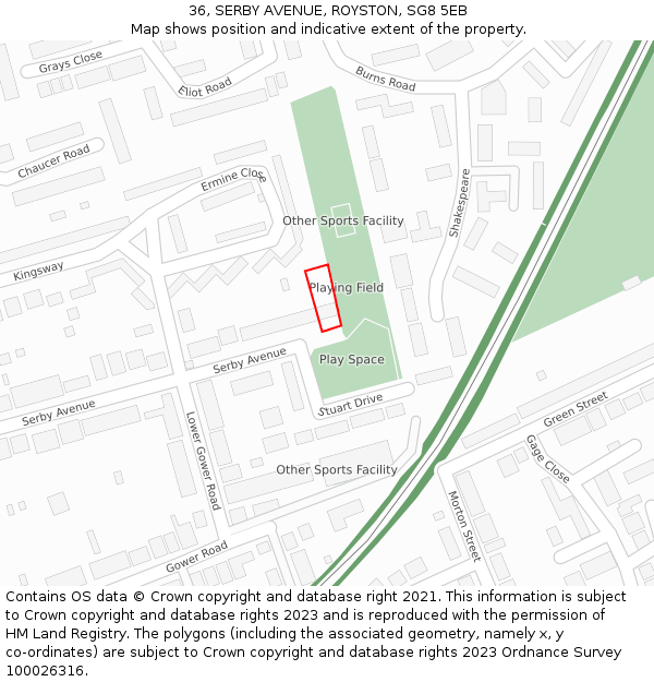 36, SERBY AVENUE, ROYSTON, SG8 5EB: Location map and indicative extent of plot
