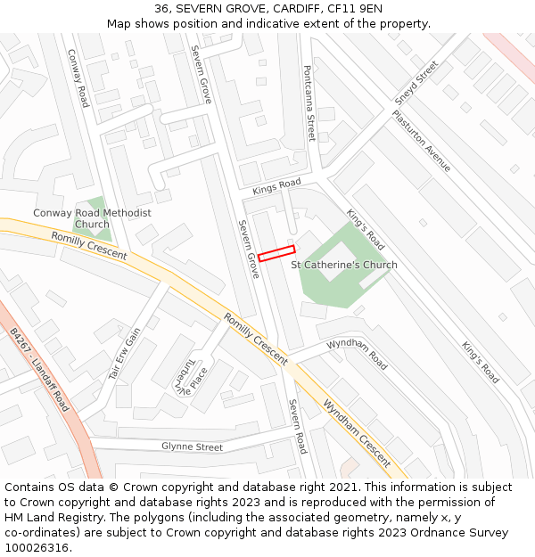 36, SEVERN GROVE, CARDIFF, CF11 9EN: Location map and indicative extent of plot