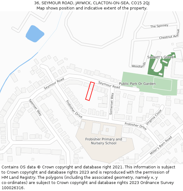 36, SEYMOUR ROAD, JAYWICK, CLACTON-ON-SEA, CO15 2QJ: Location map and indicative extent of plot