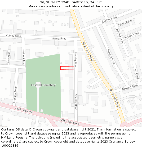 36, SHENLEY ROAD, DARTFORD, DA1 1YE: Location map and indicative extent of plot