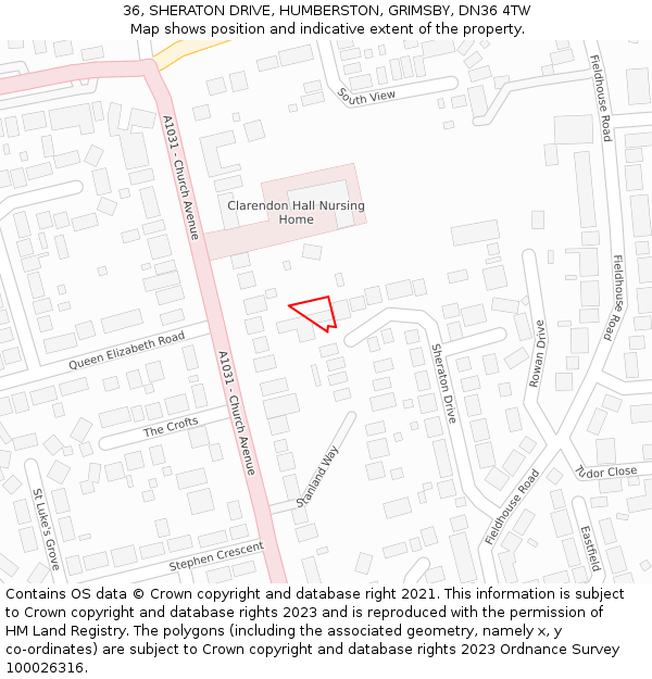 36, SHERATON DRIVE, HUMBERSTON, GRIMSBY, DN36 4TW: Location map and indicative extent of plot