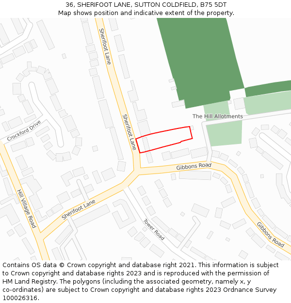 36, SHERIFOOT LANE, SUTTON COLDFIELD, B75 5DT: Location map and indicative extent of plot
