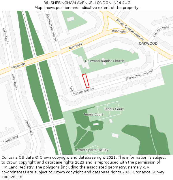 36, SHERINGHAM AVENUE, LONDON, N14 4UG: Location map and indicative extent of plot