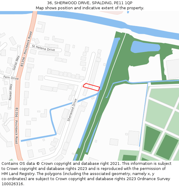 36, SHERWOOD DRIVE, SPALDING, PE11 1QP: Location map and indicative extent of plot