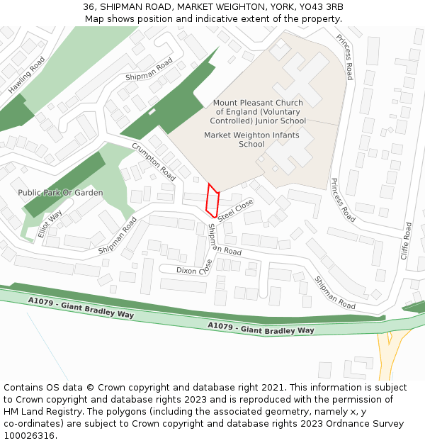 36, SHIPMAN ROAD, MARKET WEIGHTON, YORK, YO43 3RB: Location map and indicative extent of plot