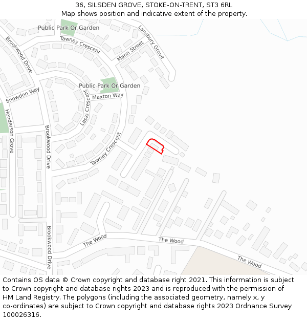 36, SILSDEN GROVE, STOKE-ON-TRENT, ST3 6RL: Location map and indicative extent of plot